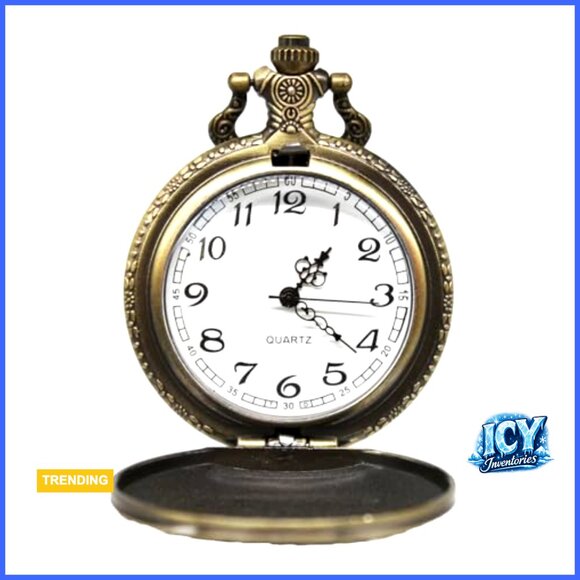 Vintage Quartz Pocket Watch with Flower Pattern Cover and Chain main image 7
